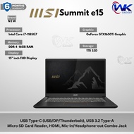 MSI Summit E15 Professional Laptop | 15" FHD ISP-Leve Display l | i7-1185G7 | GeForce GTX 1650Ti 4GB