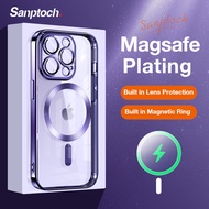 Sanptoch For Magsafe Plating Phone Case For iPhone 14 13 12 Pro Max Built in Glass Lens Cover For iPhone 11 Pro Max Clear Shockproof Protection Casing