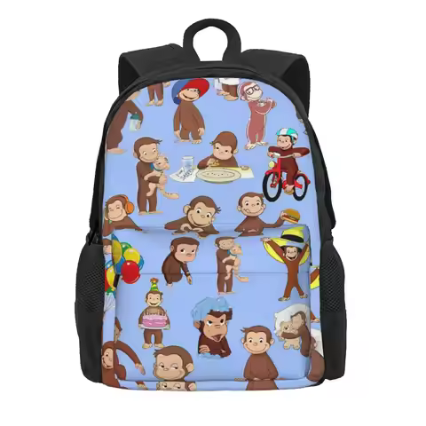 Anime Curious George Monkey Backpack Daypack Large Capacity Children BookBag School Bag Shoulder Bag