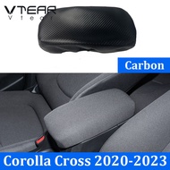 Vtear For Toyota Corolla Cross 2020-2023 Car Armrest Box Leather Covermicrofiber PU LeatherBlackCarb