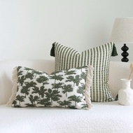 30x50cm/45x45cm/50x50cm Green Cotton and Linen Tassel Cushion Cover Striped Plant Jacquard Yarn Dyed