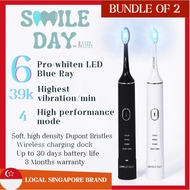 SmileDay Set of 2 Pro-Whitening Sonic LED Electric Toothbrush | 39k Sonic VPM, Rechargeable