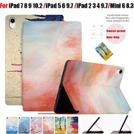 For iPad 7 8 9 10.2 inch iPad 5 6 9.7 2017 2018 High Quality Leather Stand Flip Cover For iPad 2 3 4 9.7 Mini 6 8.3 inch Fashion Colored oil Painting Tablet Case