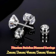 1Pair 2mm-6mm Titanium Stainless Diamond Earrings Full Diamond Design Earring Men Women Jewelry Gift