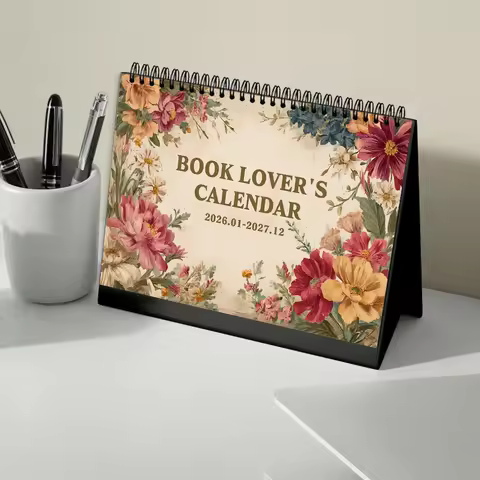 1pc Flowers and Books Calendar 2026-2027,24-Month Monthly Planner,Desktop Calendar,Perfect Gift for 
