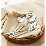 DXL 304 Stainless Steel Spoon Fork Tableware Fine Dining Cutlery Household Korean Style Spoon Fork