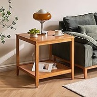 Cttasty Side Table, Solid Wood Square End Table with Storage Shelf, 2-Tier Coffee Table for Living R