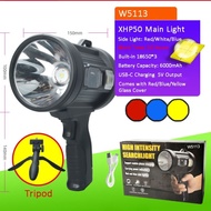 LED Solar Flashlight Search Light 200000 Lumens Portable Handheld Hunt