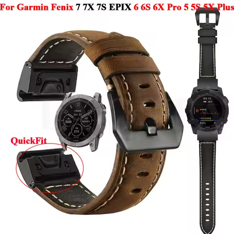 26 22 20mm Watchband For Garmin Fenix 7 7S 7X 6 6X Pro 5 5X 3HR Leather Band Fenix6 Fenix5 Smart Wat