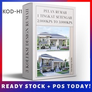 PELAN RUMAH 1 TINGKAT SETENGAH KOD-H1 BERKELUASAN 2,000kps To 3,000kps | PELAN RUMAH SETINGKAT SETEN