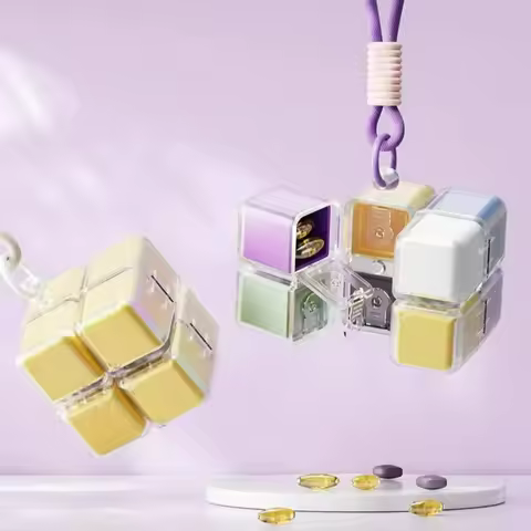 Pill Box with Lanyard Portable Medicine Dispensing Box Sealed Pill Storage Box Dispenser 7 Days a We