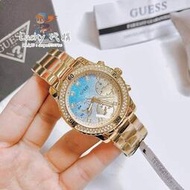 ✨Guess 彩色 藍色 漸層 水鑽 W0774L2 金色 手錶 時尚錶