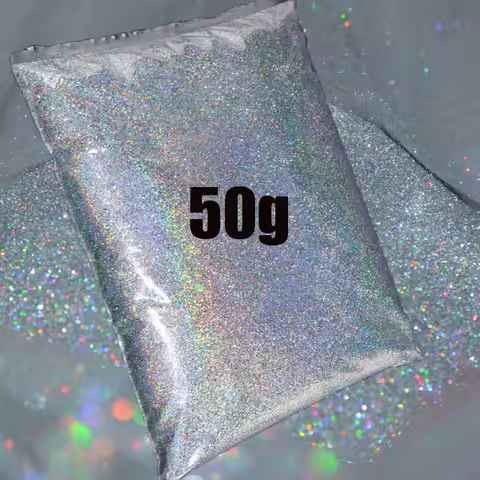 50g Silver HolographicGlitter Powder 0.2mm Laser Silver/Gold Chrome Powder Bulk UV Gel Polish Manicu