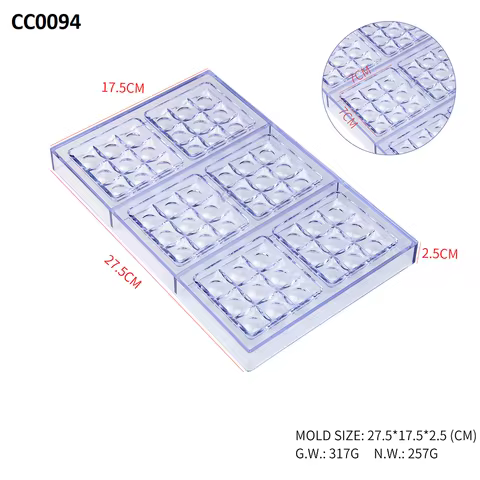 Plastic Baking Chocolate Mold 6 Cavities Square Pattern Shaped Chocolate Mold Bakery Craft Ice Cube 