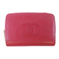 CHANEL Caviar皮革Coin Case金扣零錢包紅色