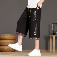 SANDIAN | Mens Summer Lightweight Ice Silk New Chinese Style Three-Quarter Straight Pants