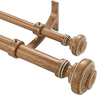 Wood Double Curtain Rod for Windows 36 to 72 Inches (3 to 6 ft), Adjustable Heavy Duty Double Draper