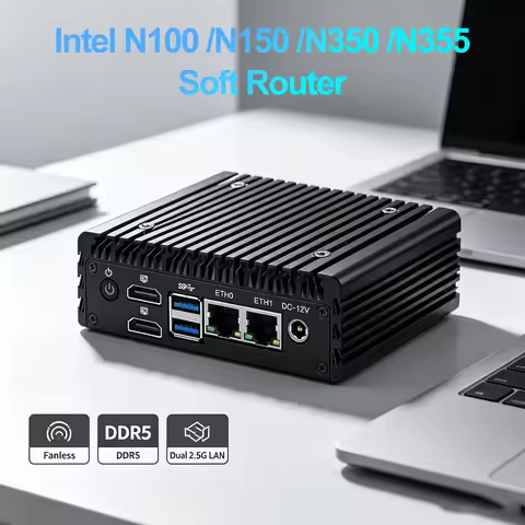 P5-MAX Soft Router Intel N100 N150 N350 N355 DDR5 Dual Intel I226-V 2.5G LAN Fanless Mini PC OPNsens
