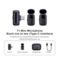 🎧คุณภาพเสียงดี🎧️ T1ไร้สายขนาดเล็กไมโครโฟนสายคล้องคอการบันทึกเสียงไมโครโฟนสำหรับ Iphone ไมโครโฟน Type