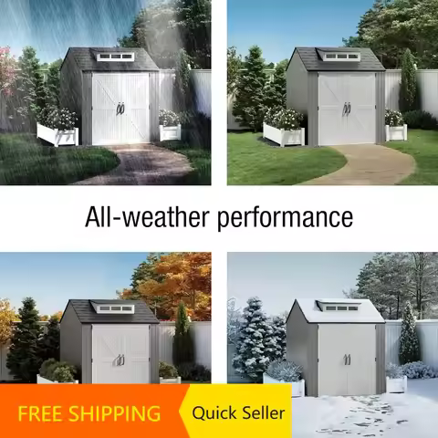 hot-sale products Best Seller Resin Outdoor Storage Shed With Floor (7 x 7 Ft) Weather Resistant Gra