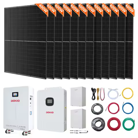 DOKIO 4980W Off-Grid Home Solar System,10kW Pure Sine Wave Inverter,16.08kWh LiFePO4 Battery,Panels