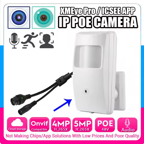 2.8mm 5MP 4MP Audio IP POE Mini Camera with Detector Cone Lens H.265X Full Digital Mic ONVIF AI Face