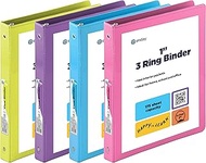 1 Inch 3 Ring Binder 1” Binder Clear View Cover with 2 Inside Pockets, Colored School Supplies Offic