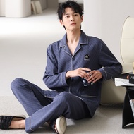 Pure Cotton Mens Pajamas Spring and Autumn Long-sleeved Pajamas Large Size Pure Cotton Thin Pajamas 