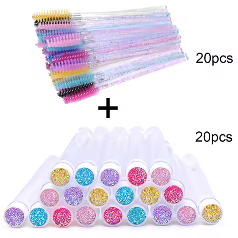 OKAYLASH 20Sets Eyelash Mascara Wands Tubes Reusable Glitter Eye Lash Brush Case Eyebrow Spoolie Com
