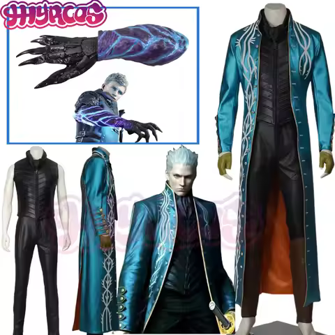 Game DMC5Cos Vergil Cosplay Costume Nelo Complete Cosplay Claw Arm Outfit Wigs Halloween Carnival Su