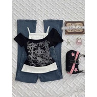 Fake two-piece top fake two-piece top Asian Culture y2k Millennium Hot Girl Yabi American Retro fake