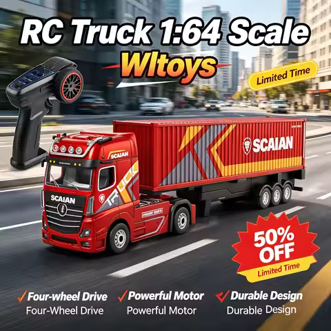 2026 Wltoys 6408 1:64 RC Car Mini 4WD Container Truck Drift Racing 2.4G Remote Control Tractor with 