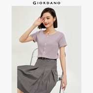 GIORDANO Áo Phông Nữ Nút Tay Ngắn Mùa Hè Áo Thun Cổ Tròn Màu Trơn Đơn Giản Cơ Bản Thời Trang Sườn Áo