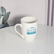 Imuse plain white ceramic cup with handle 350ml with blue lettering (piece)