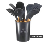 MIISOO 12 in 1 Set Alat Masak Sutil Sodet Silicone Spatula Silikon Tahan Panas Food Grade