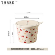 ชามเซรามิก Tlife Linjian สำหรับใส่ข้าวหมี่ ลายการ์ตูนน่ารัก พร้อมฝา ใช้ในครัวเรือน อุปกรณ์เสิร์ฟ เคร