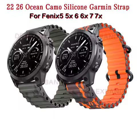 Garmin 22 26mm Camo Ocean Silicone Quick Release Wristband Strap For Fenix5 5XPlus 6 6XPro 7 7X Watc