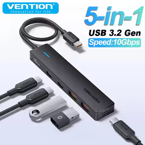 Vention 5 in 1 USB 3.2 HUB 10Gbps Splitter Expansion USB A Type C HUB Multiport Adapter for MacBook 