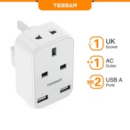 TESSAN 2 Pin to 3 Pin Power Socket Plug Adaptor, Multi USB Plug Extension, Shaver Adapter Plug UK with Double USB