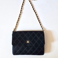 中古包 Chanel絲絹閃鑽黑金盒子包 斜背包 單肩包 側背包 二手包