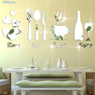 LILYES Mirror Wall Sticker, Fork DIY Kitchen Acrylic Sticker, Creative Spoon Mirror Acrylic 3D Tableware Decal Background Wall