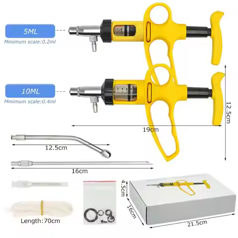 5Ml/10Ml Veterinary Drench Gun Cattle Injector Farm Animal Drug Dispenser Sheep Horse Feeding Syring