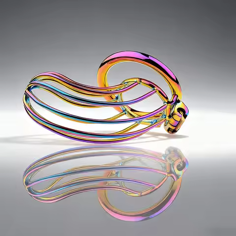 Rainbow Banana Male Chastity Device Birdcage Lock Restraint Ring Chastity Device with Curved Cock Ri