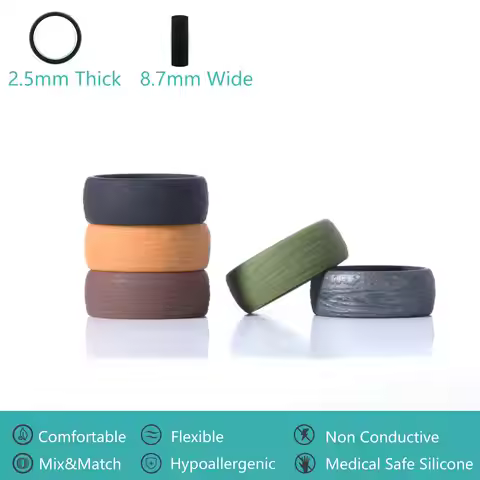 Geedyn 8.7mm wide 7-14 size 5 color wide silicone ring set, men's sports ring