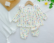 [Bé 10-20kg] Bộ dài cánh tiên nút cài giữa giữ ấm cho bé gái vải xô muslin cao cấp siêu dễ thương