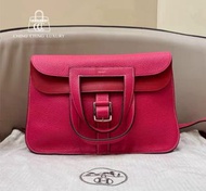 🌈Hermes💗Halzan 31💗極致粉拼石榴紅銀扣🌈99新🌟TC皮🌟halzan31🌟halzan🌟愛馬仕🌟