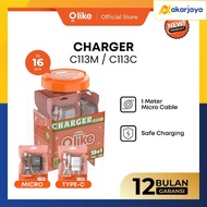 (1 Jar 16Pcs) Olike C113C C113M Charger Adapter USB Port 1A 5V 5W Safe Charging Adapter + TYPE C Cab