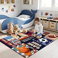 BATATADOCE Sports Themed Rug - 2.5x4 Playroom Football Basketball Rug for Boys Bedroom Ball Kids Pla
