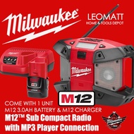 Milwaukee M12 Cordless Jobsite Radio c/w ( 2.0Ah ) Battery & Charger