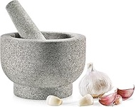 6'' Original Mortar and Pestle Set - Heavy Duty Unpolished and Natural Granite, 2 Cups Capacity, Sturdy and Steady Without Sliding, Perfect for Wet Or Dry Ingredients - NCPSTL1